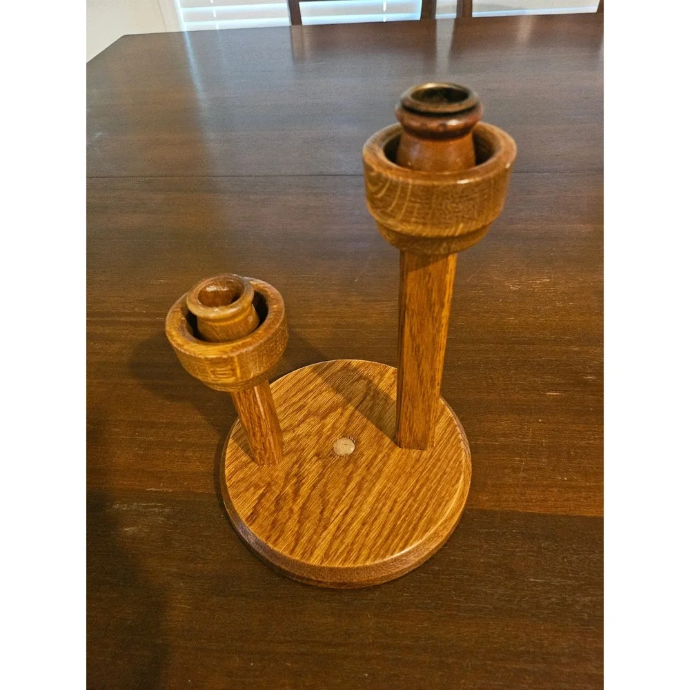 Oak Wood Double Candle Holder Brown Rustic Tiered Decor